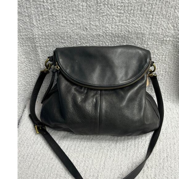Margot Black Leather Fold Over Hobo Shoulder Bag #63011 - Picture 1 of 10
